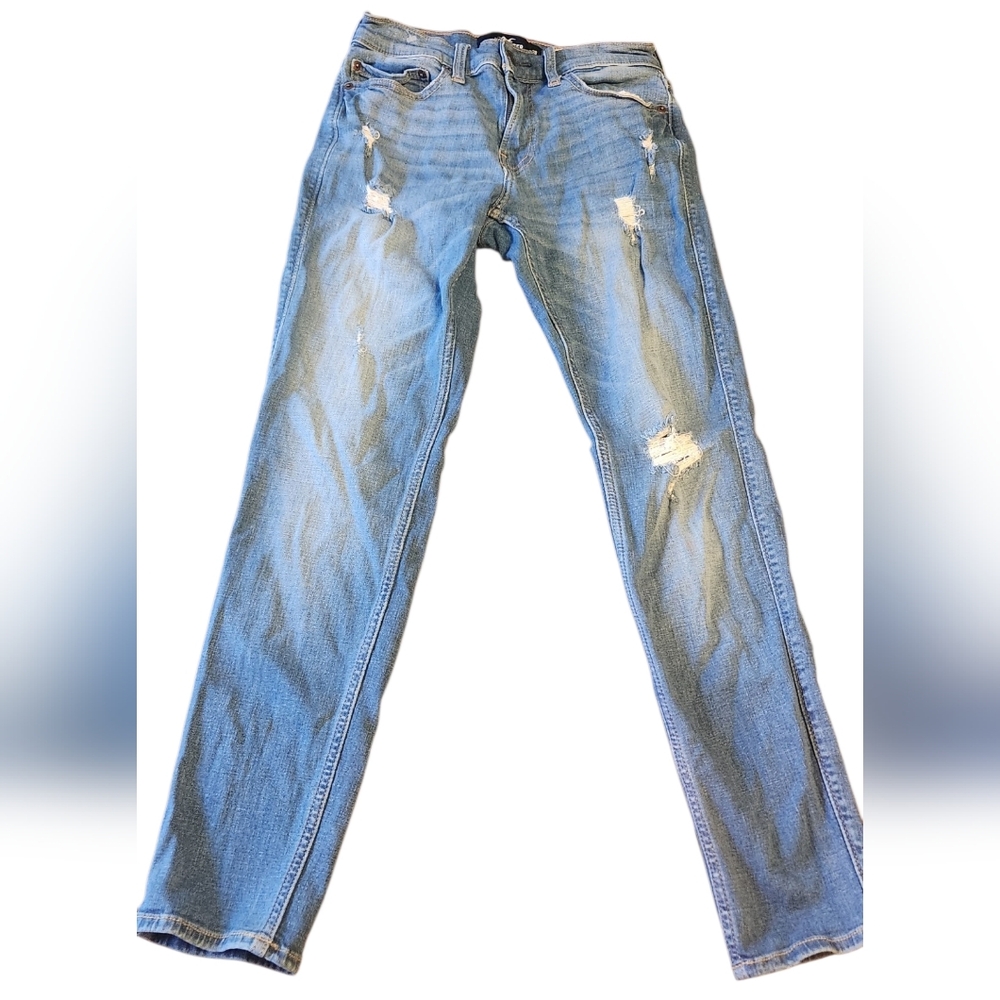 Hollister Women's Light- Medium Blue Distressed Skinny Jeans, W28, L30